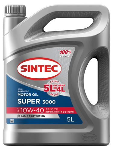 Sintec Super 3000 SAE 10W-40 API SG/CD Акция 5л по цене 4л